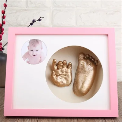 3D DIY новорожденная ручная форма нога фоторамка детская гипсовая отливка комплект стерео клон отпечаток руки мягкий глиняный чернильный коврик сувениры - Цвет: Pink