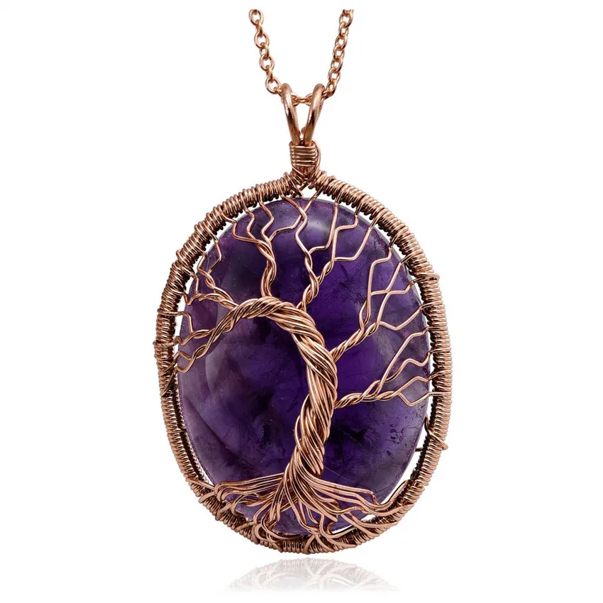 

Ожерелье из проволоки овальной формы цвета розового золота с подвеской «тигровый глаз»