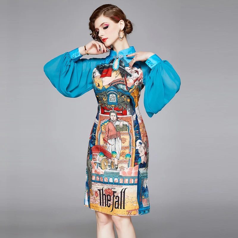 2020New Улучшенный современный Cheongsam рукав фонарик свободные китайские