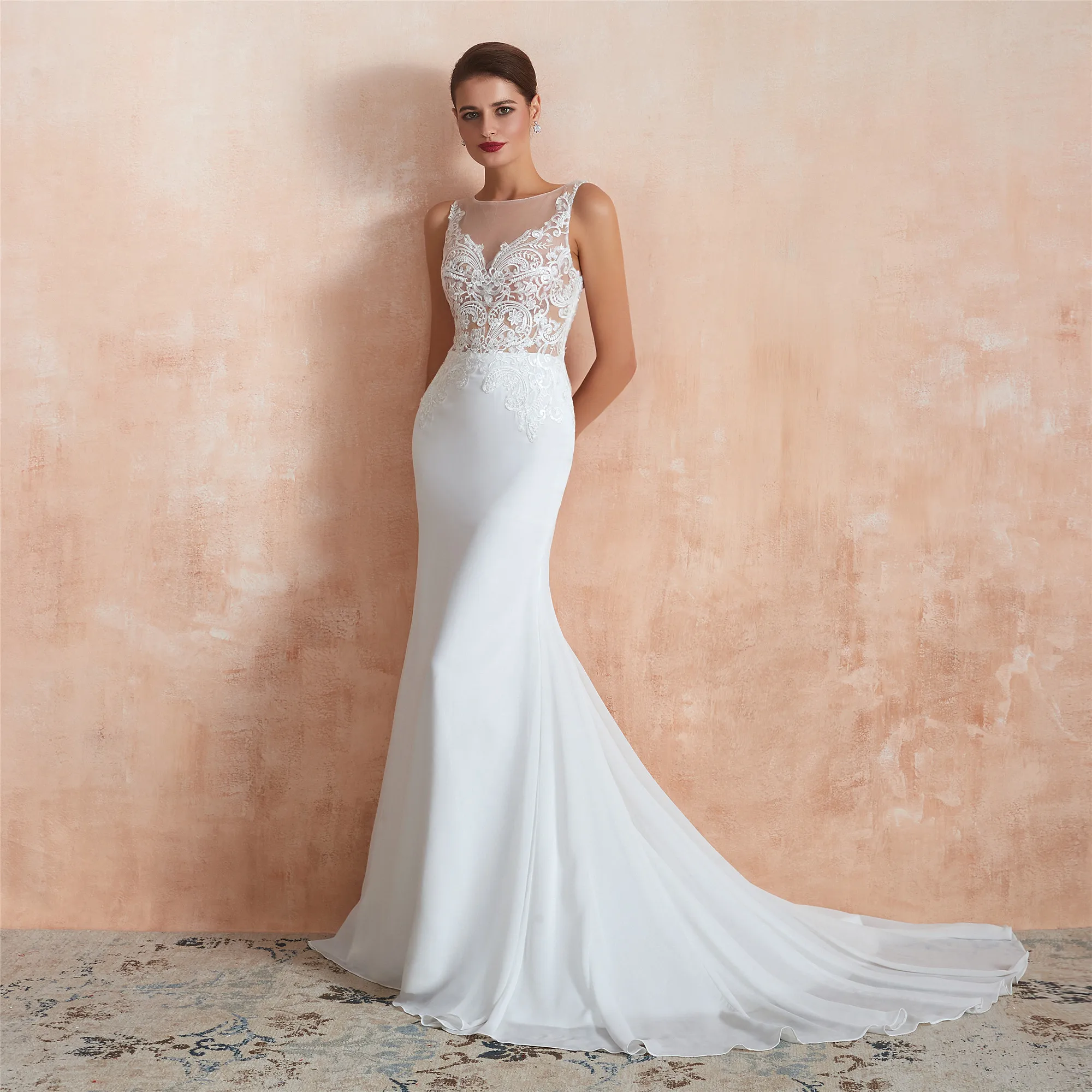 Vestido Novia белый шифон цвета слоновой кости русалка свадебное платье открытая спина