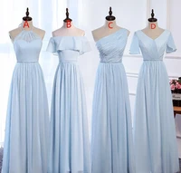 a line long blue chiffon bridesmaid dress floor length adult wedding party dresses vestidos de marriage