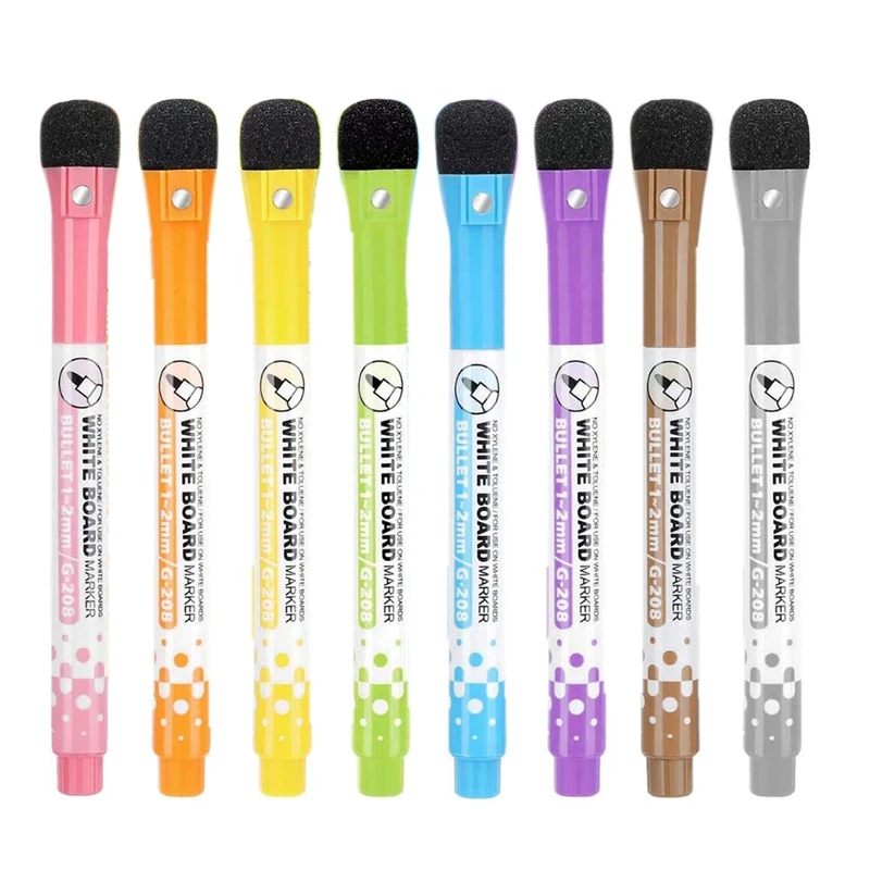 

8Pcs Magnetic Erasable Whiteboard Pens Markers Dry Eraser Pages Children's Drawing Pen with Eraser Cap Board Markers