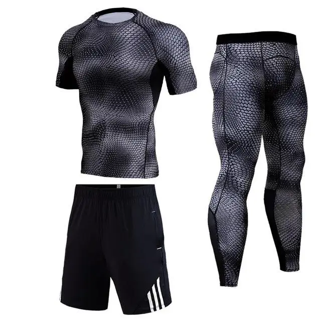 black 3 short Сжатое термобелье костюм зимний теплый спортивный костюм мужские колготки футболка свитгетры бодибилдинг одежда Рашгард мужской 4XL - Цвет: black 3 short
