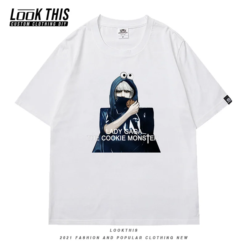 

Pop Singer Lady Gaga Print T-shirt with Short Sleeves Anime Pattern Tops Men Tee Harajuku Print Oversized Loose Short Sleeve