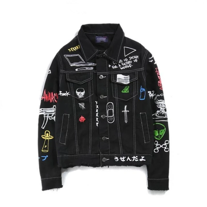 Модная Джинсовая куртка в стиле хип хоп с принтом мужская хлопковая Повседневная