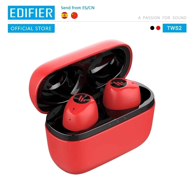 EDIFIER TWS2 Bluetooth V5.0 наушники вкладыши TWS с IPX4 до 12 часов проигрывания во время езды на
