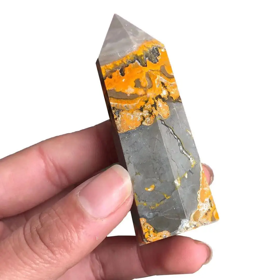 

MOKAGY 60mm-70mm Natural Hornet Yellow Bumblebee Crystal Stone Point for Decoration 1pc