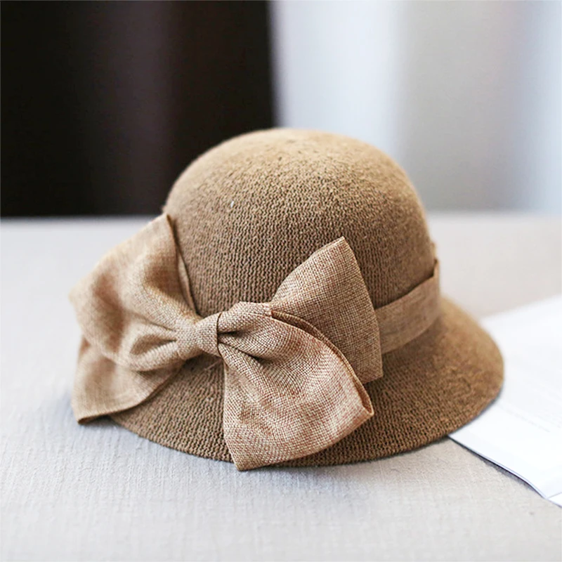 

2021New bow fisherman hat circle yarn outdoor beach sunscreen hat woman out traveling carrying fashionable hat gorro de pescador