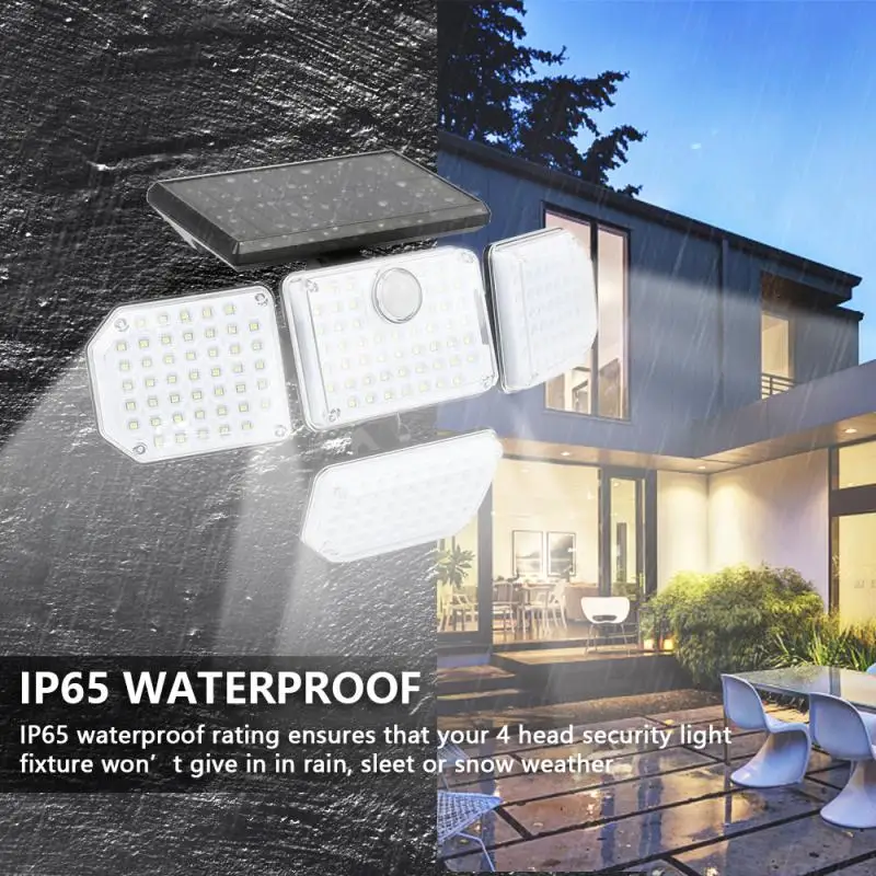 

LED Solar Lights Outdoor 4 Head Motion Sensor Wall Lamp 270Wide Angle Illumination With 3Light Mode Waterproof Security Lighting