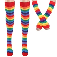 over knee stocking colorful striped knee thigh high socks and arm warmer gloves halloween party cosplay costumes for women girls
