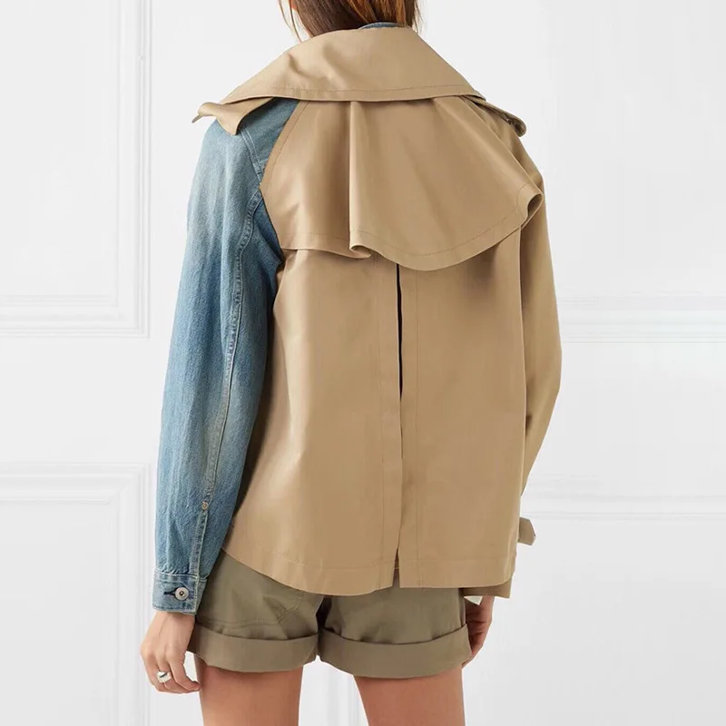 Женская джинсовая куртка с цветным блоком ассиметричная контрастная женская 2019