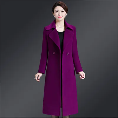 Purple Плюс размер 5XL шерстяная куртка женская элегантная осень зима длинный рукав двубортное длинное шерстяное пальто женское Шерстяное Пальто - Цвет: Purple