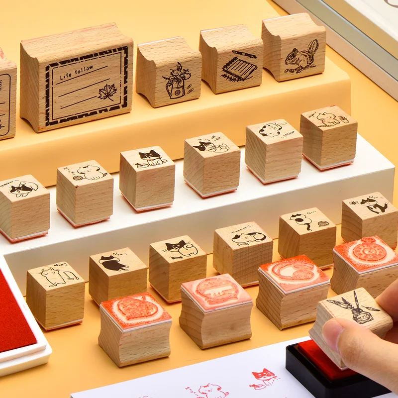 Деревянные Мультяшные печатные уплотнения набор студентов ретро печать декор