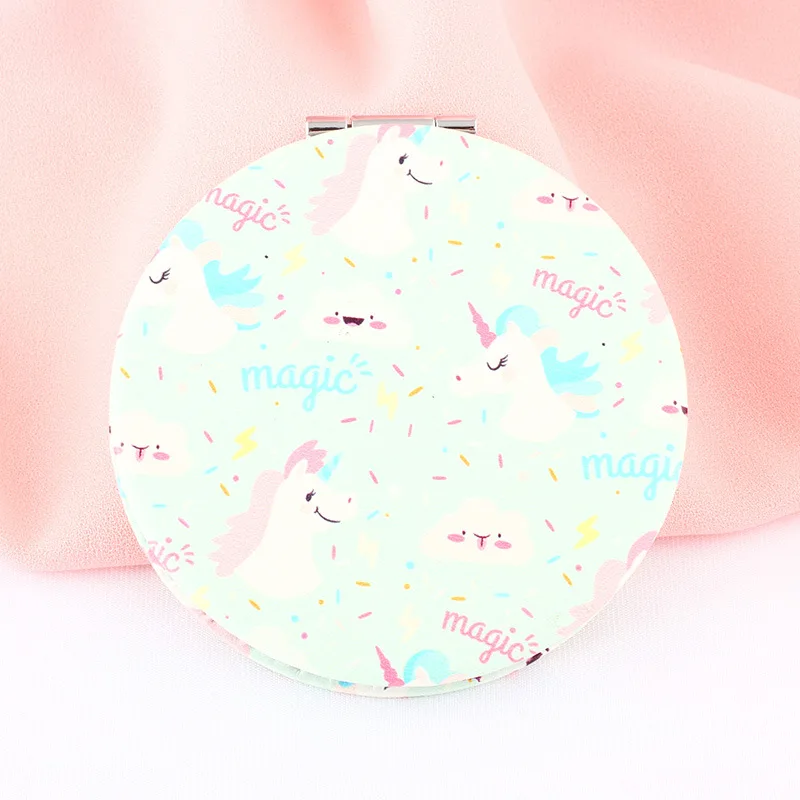 PU Folding Small Mirror Portable Makeup Pocket Mirror Round Mirror - Цвет: 15
