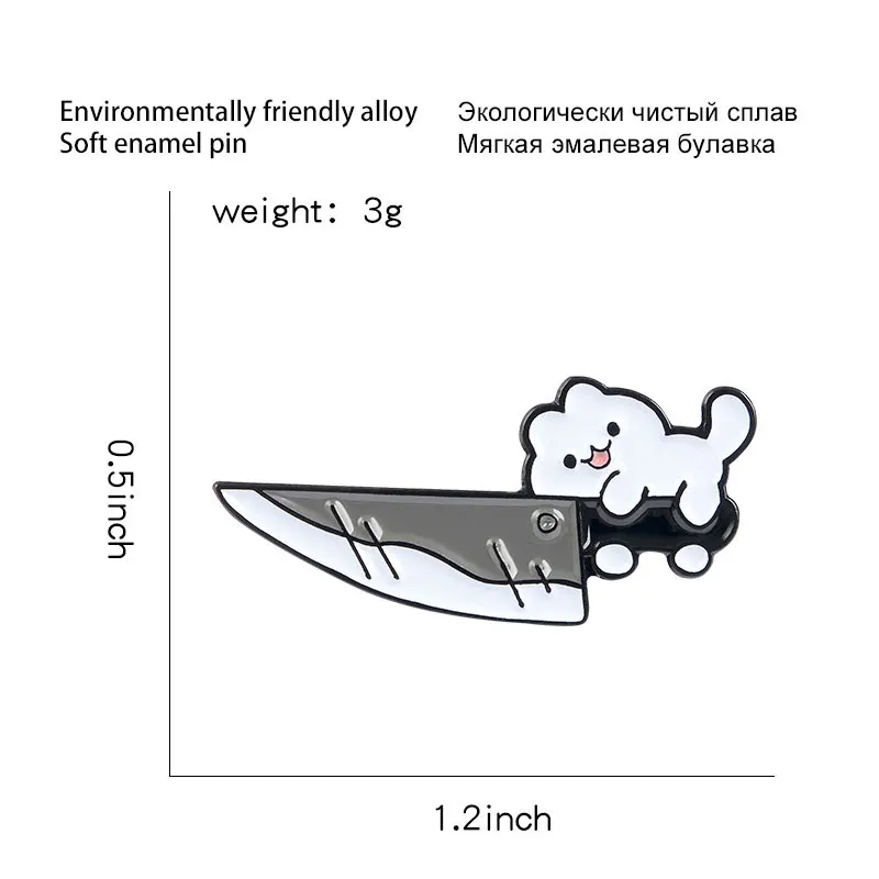 

Cartoon Lapel Pin Cute Little Cat Holding a Big Knife Clothing Brooch Badge Kids Friends Gift Fashion