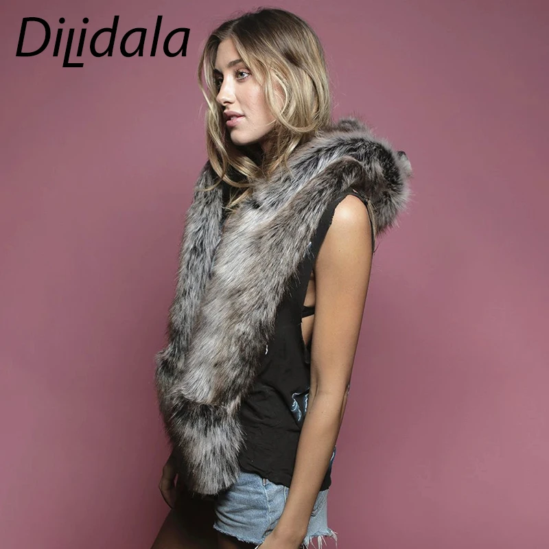 Dilidala шапка шарф для женщин полный мех животных зимняя теплая худи перчатки