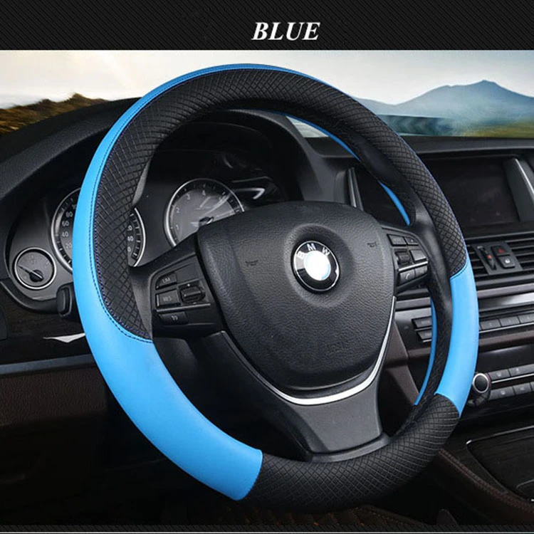 Blue Крышка рулевого колеса автомобиля противоскользящая автоматическая крышка рулевого колеса искусственная кожа PU чехол для BMX AUDI Mercedes спортивные автомобильные аксессуары - Название цвета: Blue