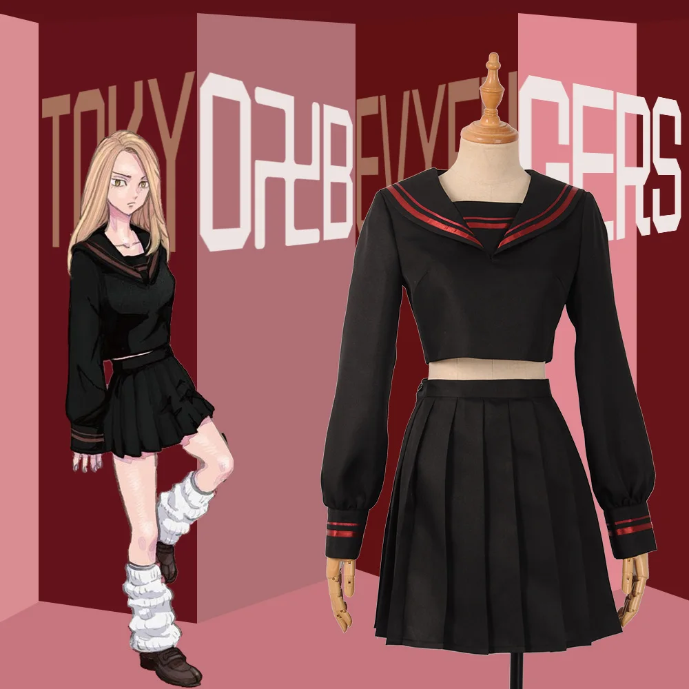

Anime Tokyo Revengers Cosplay Costumes Hooligan Black Uniform For Girls Sailor Suit Female Role Play Prop Clothing Custom-Make