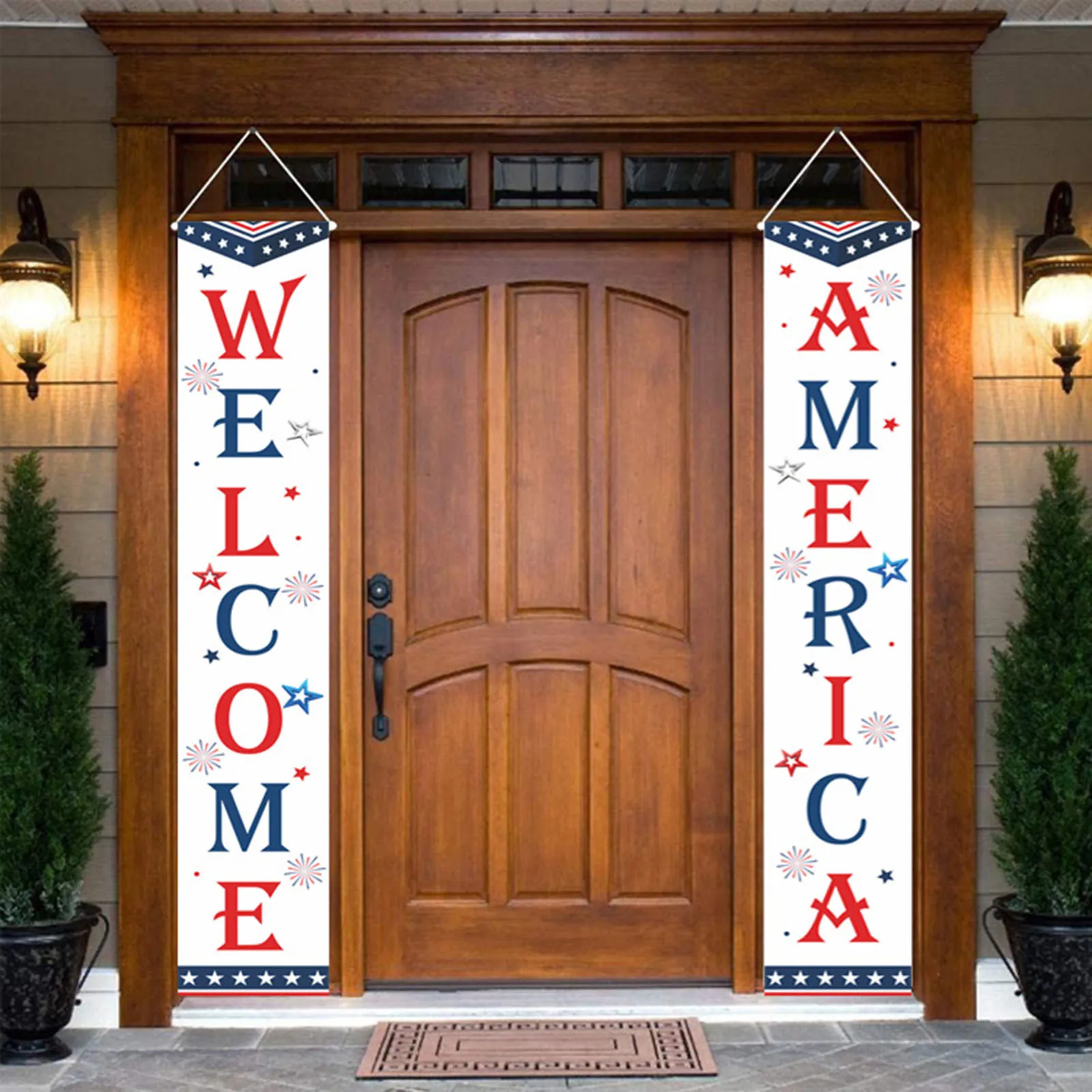 Роскошный американский флаг баннеры звезды и полосы знак крыльца 4 июля вечерние