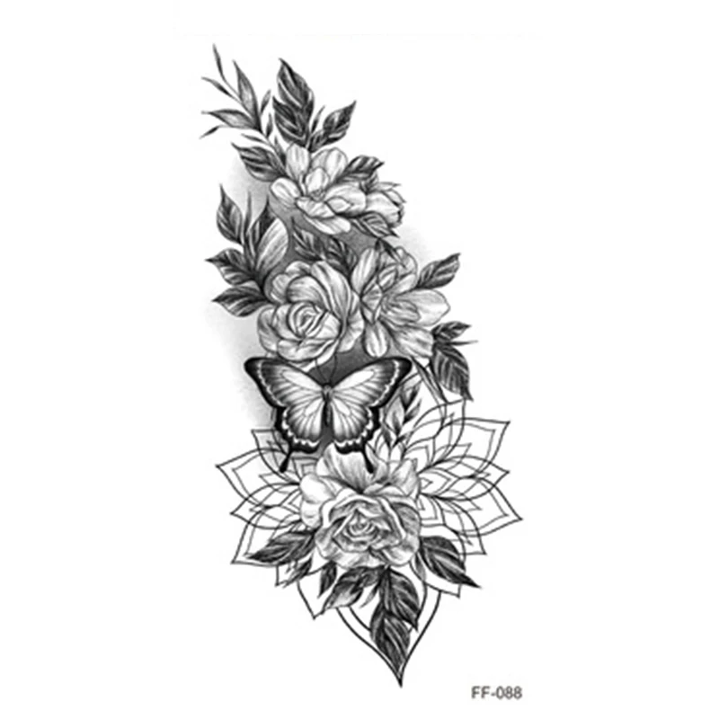 Большой боди-арт рукава змея Цветок временная татуировка наклейка Быстрый рок