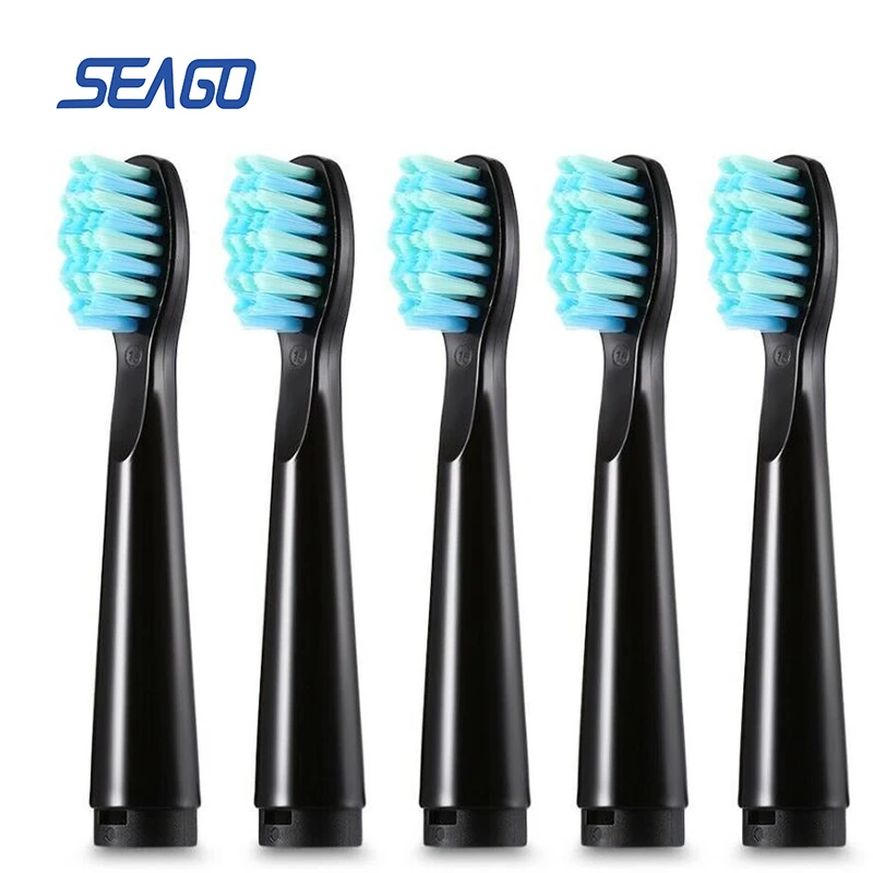 black SEAGO SG-958, ультра звуковая электрическая зубная щетка, 5 режимов, 2 мин, умный таймер, водонепроницаемая, с 3 сменными головками, отбеливание зубов - Цвет: black
