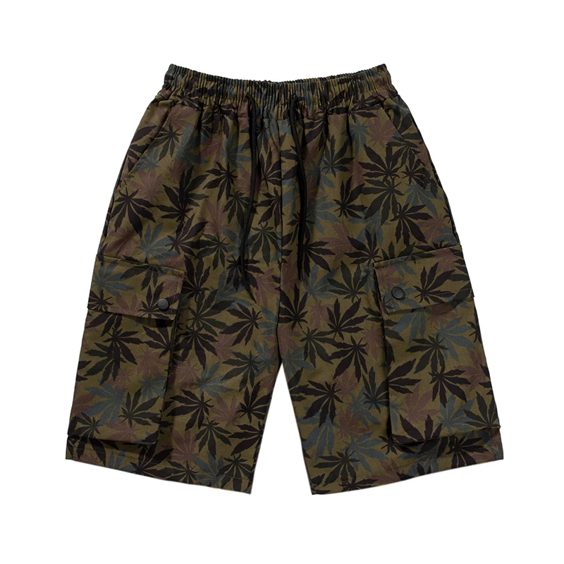 

Summer Casual Men Short Pant Army Green Camouflage Leaves Printed Beach Loose Drawstring Work Trousers Shorts for Men 2XL