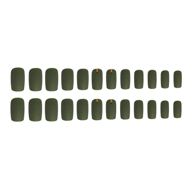 

24pcs Fake Naisl With Glue Olive Green Wear Long Paragraph Fashion Manicure Patch False Nails Save Time Press On Nails DL