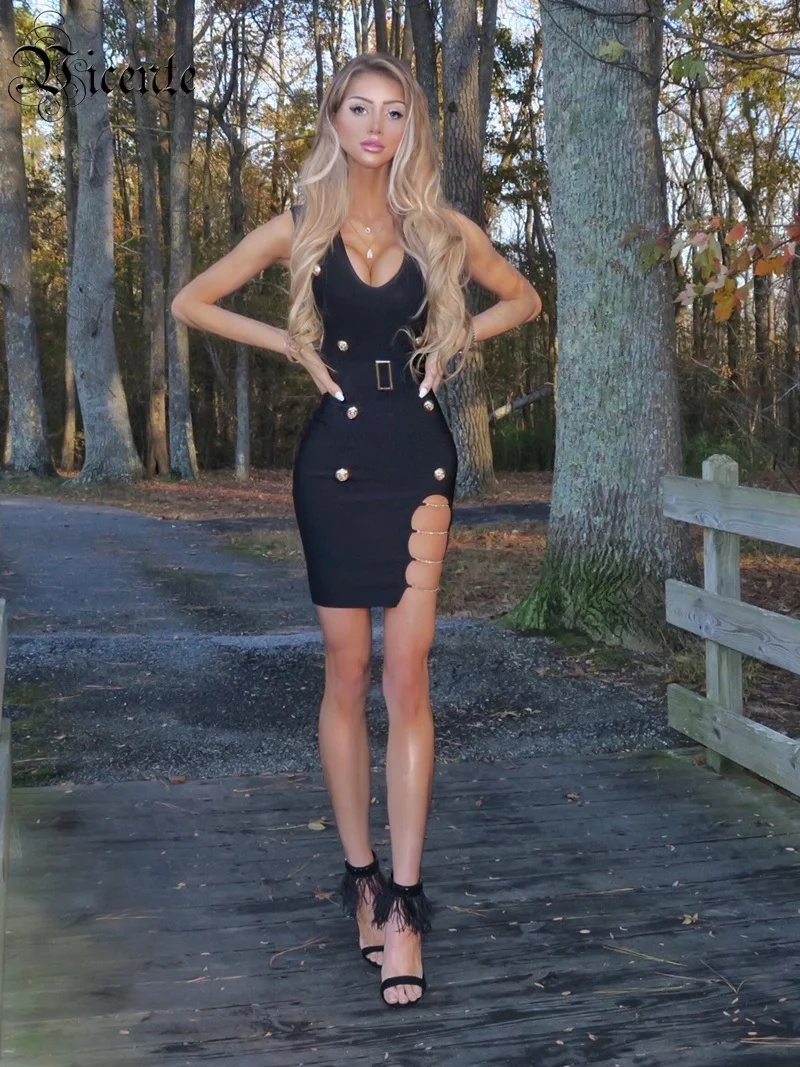 Женское облегающее платье на пуговицах VC открытое Клубное с V-образным вырезом и