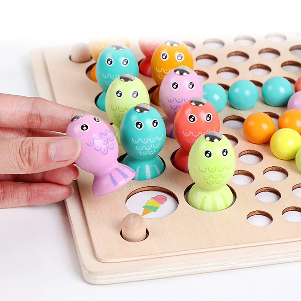 Деревянные игрушки детские шахматы для рыбалки с памятью подходящие к игре