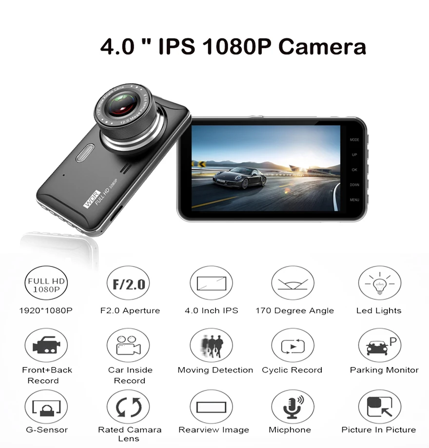 Автомобильный видеорегистратор с двумя объективами Anfilite 4 0 дюйма Full HD 1080P