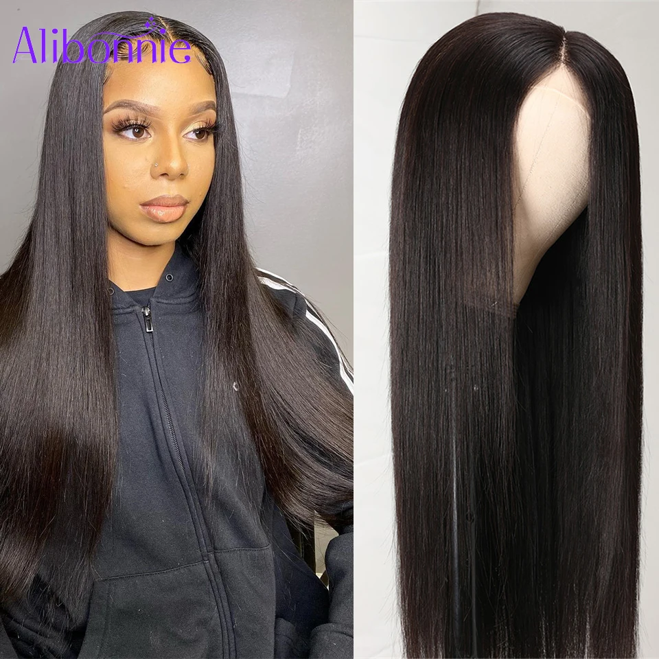 Alibonnie Brazilian Lace Closure Wigs  Straight Hair 4x4 5x5 6x6 Lace Closure Wig Remy Human Hair Wigs For Women Pre Plucked