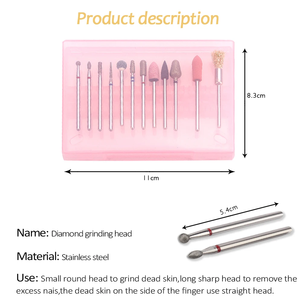 

12pcs/Set Diamond Nail Drill Milling Nail Drill Bits Set Cuticle Cutter for Manicure Nail Files Diamond Grinding Bit Nail Art