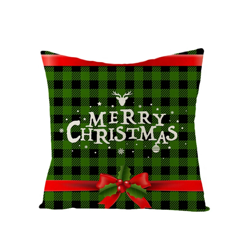 

Nanacoba Christmas Gift Cushion Cover Linen Throw Pillow Cover Green Plaid Geometric Pillowcase Decoration for Home Sofa 45X45cm