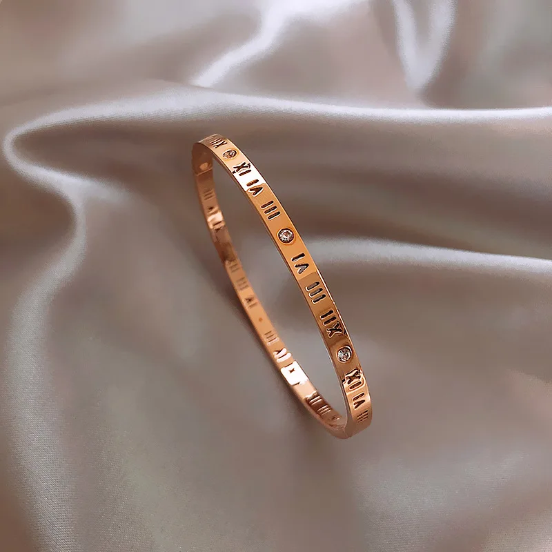 

2021 Trendy Zircon Bracelets For Men Women Titanium Steel Roman Numerals Simple Bangles Couple Jewelry Party Wedding Gifts
