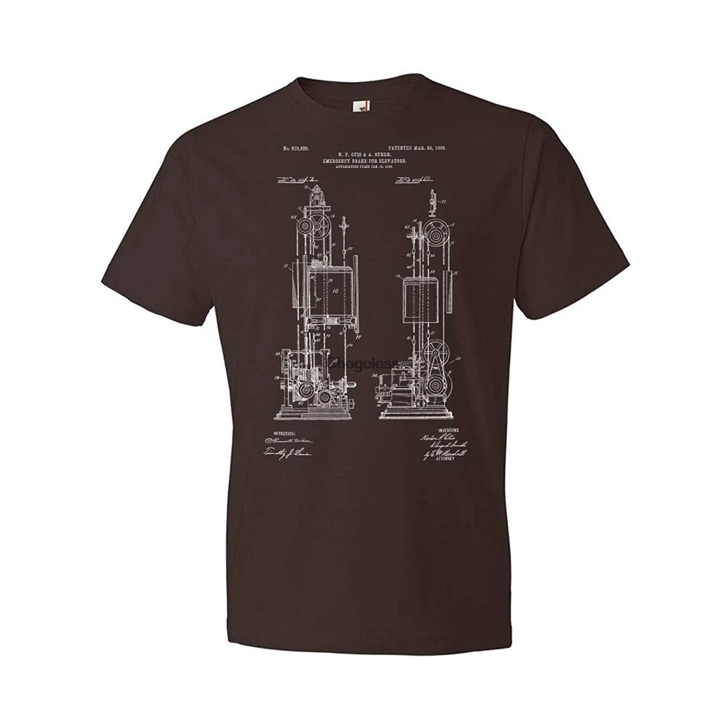 

Patent Earth Elevator Emergency Brake T-Shirt Mechanical Apparel Industrial Shirt