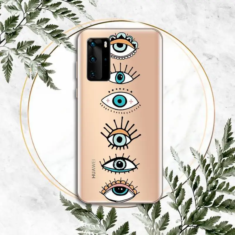 

Fashion Evil eye Phone Case Transparent for huawei P 40 30 20 lite pro smart 2019 honor 8X 10i 10 cover