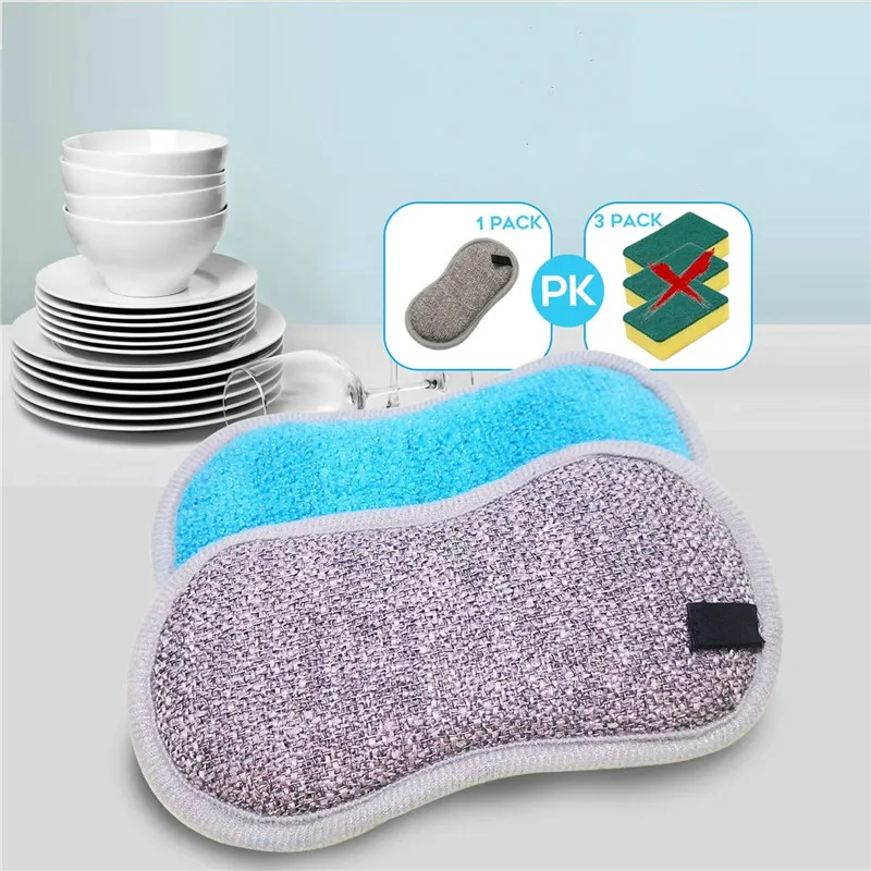 

3PCS Double Sided Scouring Pad Reusable Cleaning Magic Sponges Cloth Home Kitchen Cleaning Tools Wipers Dish Towels Accessories