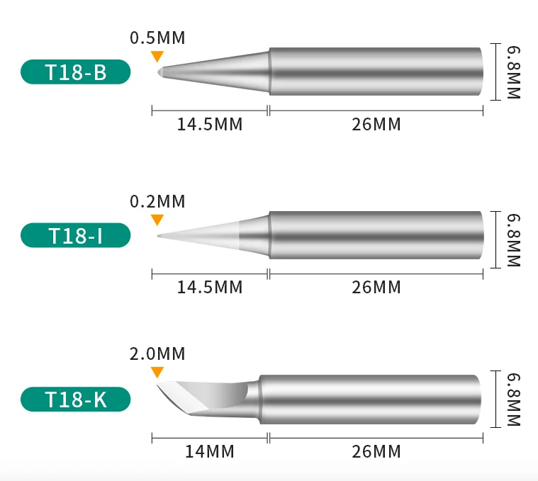 

Наконечники для пайки серии T18 подходят для аксессуаров