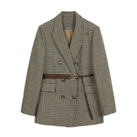 autumn woolen suit jacket female korean version of the waist thinner tartan coat plaid suits coat vintage loose fit lady blazer