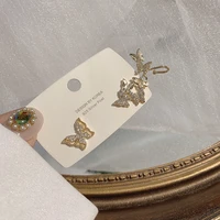 2pcs korean gold butterfly clips on earrings for women trendy zircon ear bone clips ear cuffs personality fake cartilage jewelry