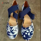 Сандалии женские на танкетке, босоножки с круглым носком, на резинке, Повседневная модная обувь, конопляная подошва, лето