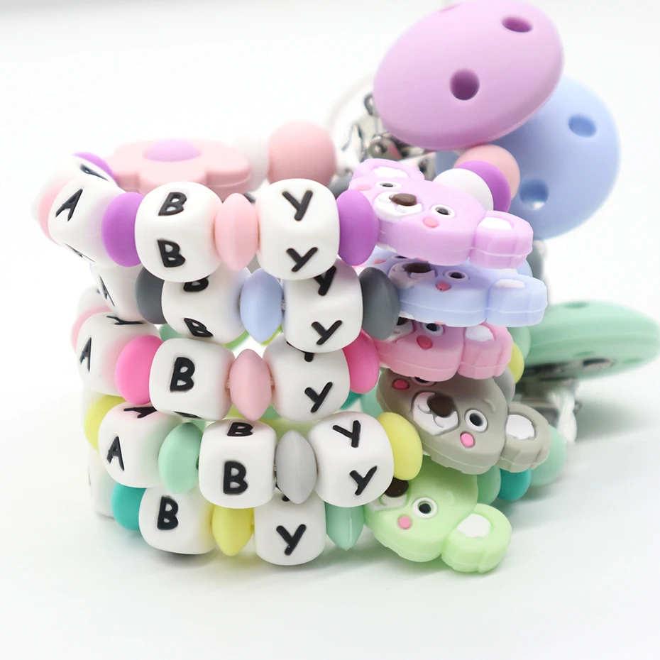 60pc Baby Teether Silicone Teethers BPA Free Abacus Lentils Beads Silicone Beads Baby Teething Nursing Pacifier Clip Accessories