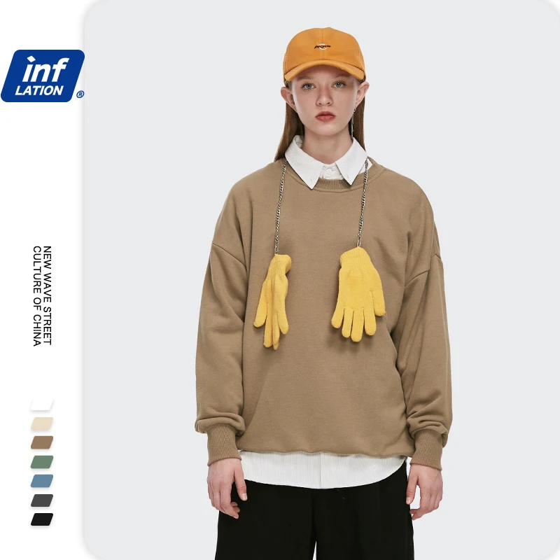 Инфляция мужские Базовые свитшоты 2020 AW o образным вырезом хлопковые 10 цветов