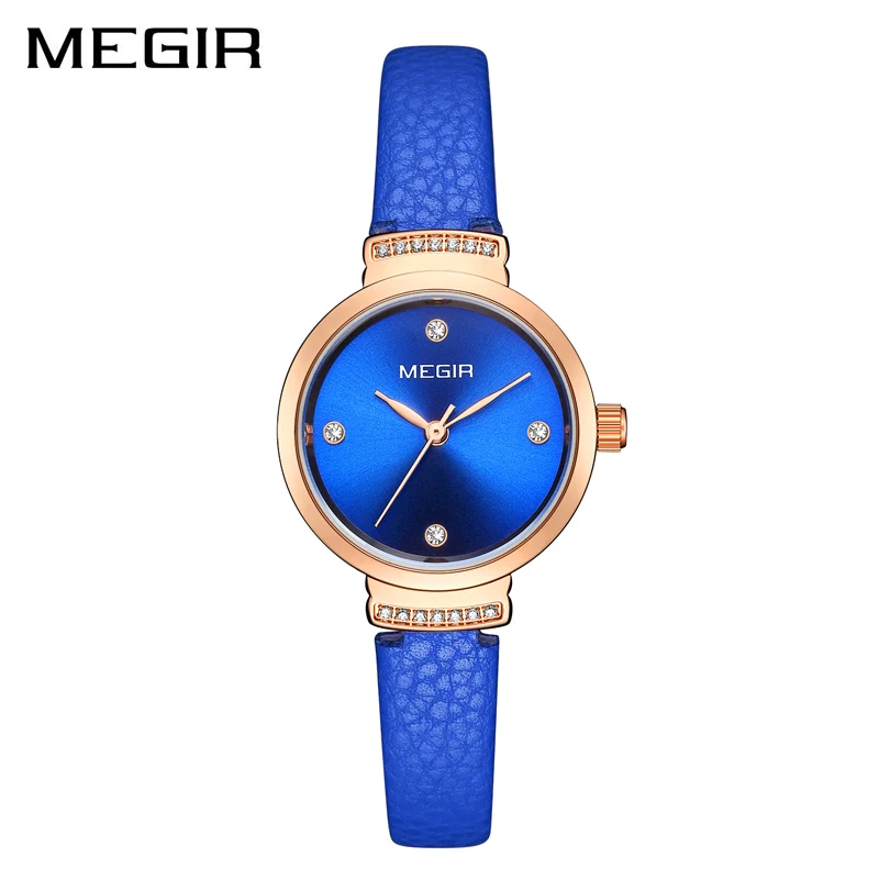 Часы наручные MEGIR женские кварцевые модные брендовые водонепроницаемые с синим