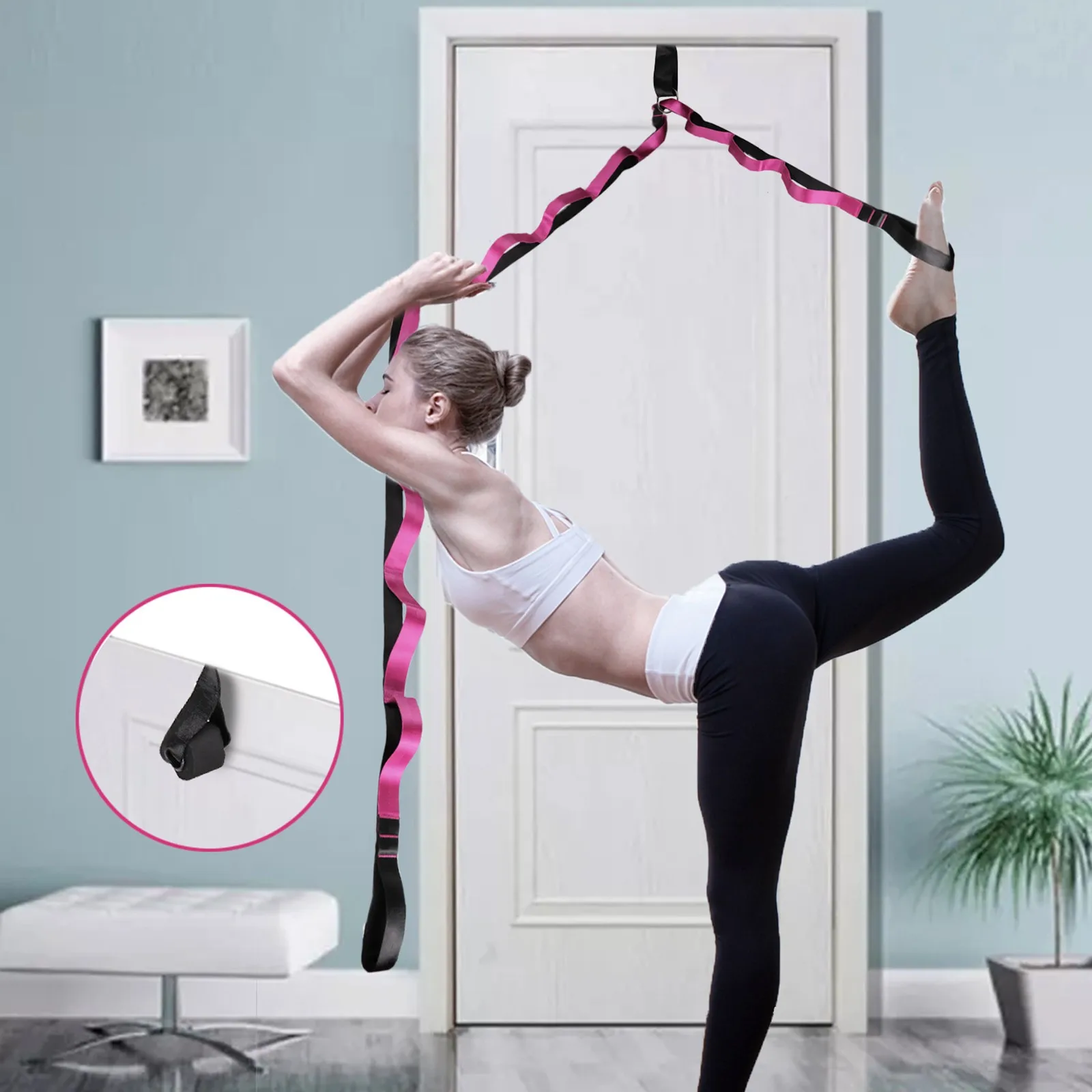 

12-segment Nylon Yoga Belt Tension Belt Splitting Auxiliary Rope Yoga Loop Yoga Pilates GYM Fitness Exercise Resistance Bands