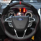 Блестящие пшеницы черные сапоги из натуральной кожи ручной работы шить Обёрточная бумага чехол рулевого колеса автомобиля для Ford Mondeo Fusion 2013-2019 край 2015-2019
