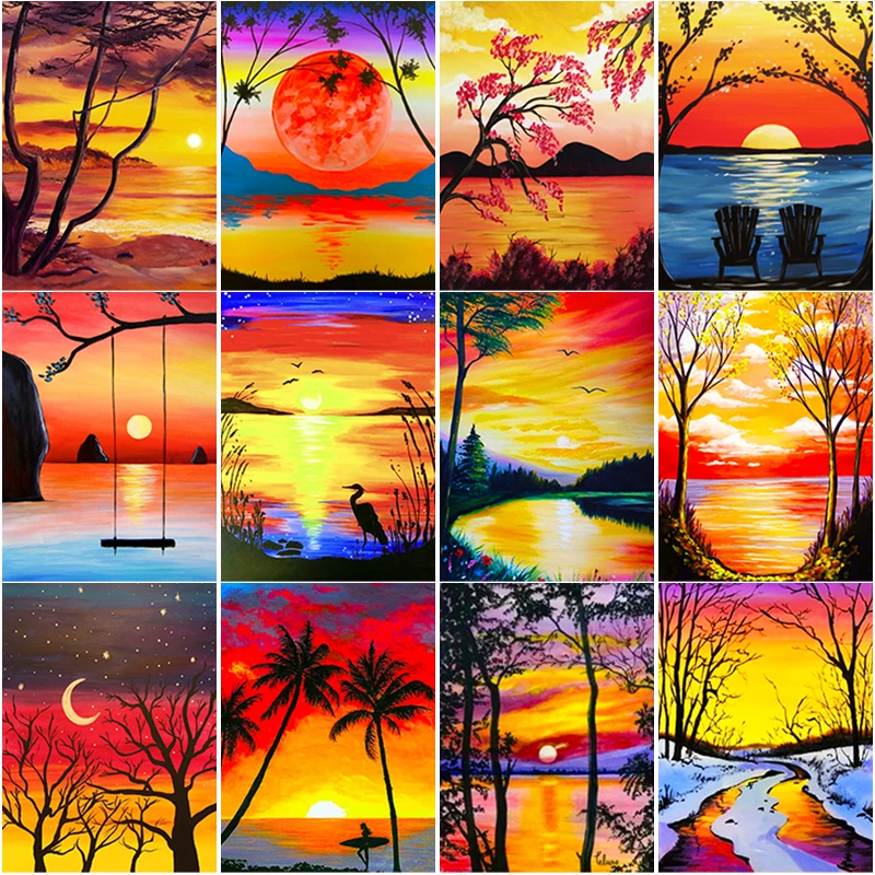 

Sunset Landscape Embroidery Diamond Painting Full Drills Paint Handmade Arts and Carfts Kits Jewel Cross Stitch Wall Decor