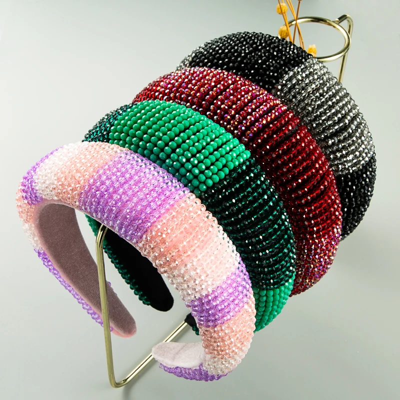 

Luxurious Baroque Style Full-color Crystal Hair Band Women's Retro Handmade Beaded Gold Velvet Wide Brim Headdress For Women
