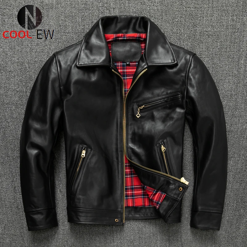 

Мужская повседневная куртка из натуральной кожи, черная облегающая осенняя куртка из натуральной конской шкуры, модель 5XL, 2021