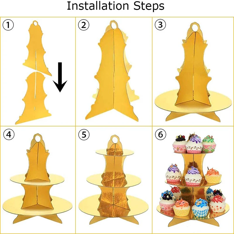 Золотая подставка для торта 3 яруса картонная еда искусственное украшение
